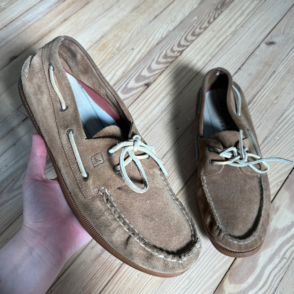 Sperry Top-Sider Boat Shoes Mens 13M Tan Suede 2-Eye Loafers casual preppy